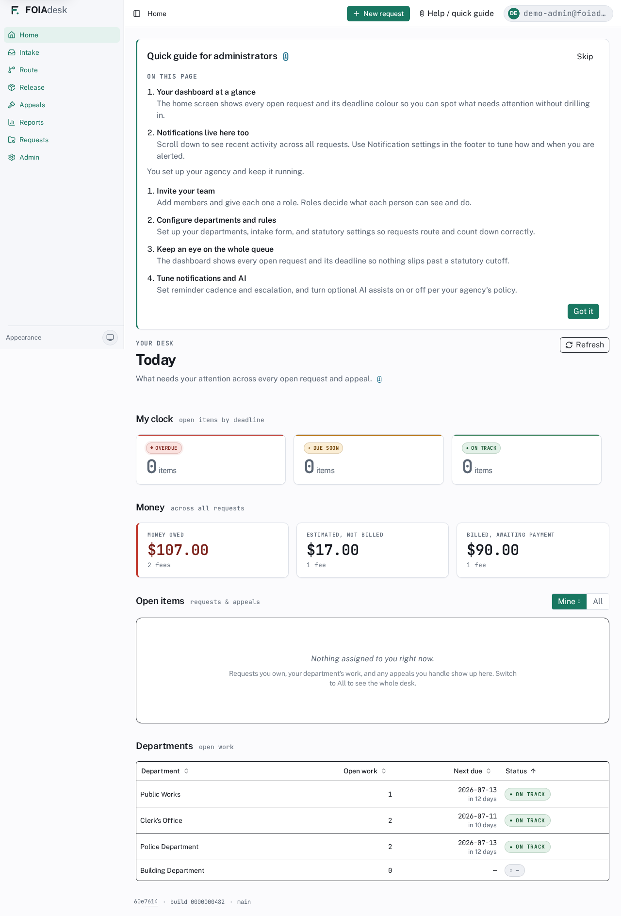 The in-app Help / quick guide panel adapts to your role and the screen you're on.